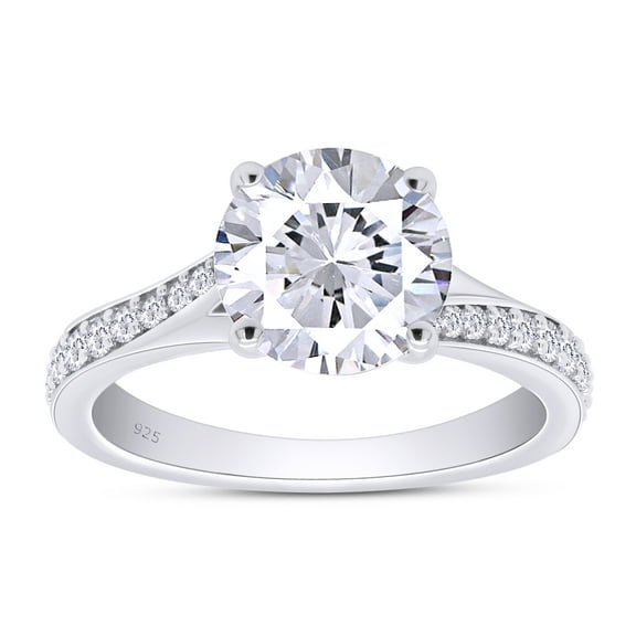 2 Ct Round Cut Lab Created Moissanite Diamond Split Shank Solitaire Engagement Ring In 14K White Gold Plated Sterling Silver(G-H Color,2.00 Cttw)-4