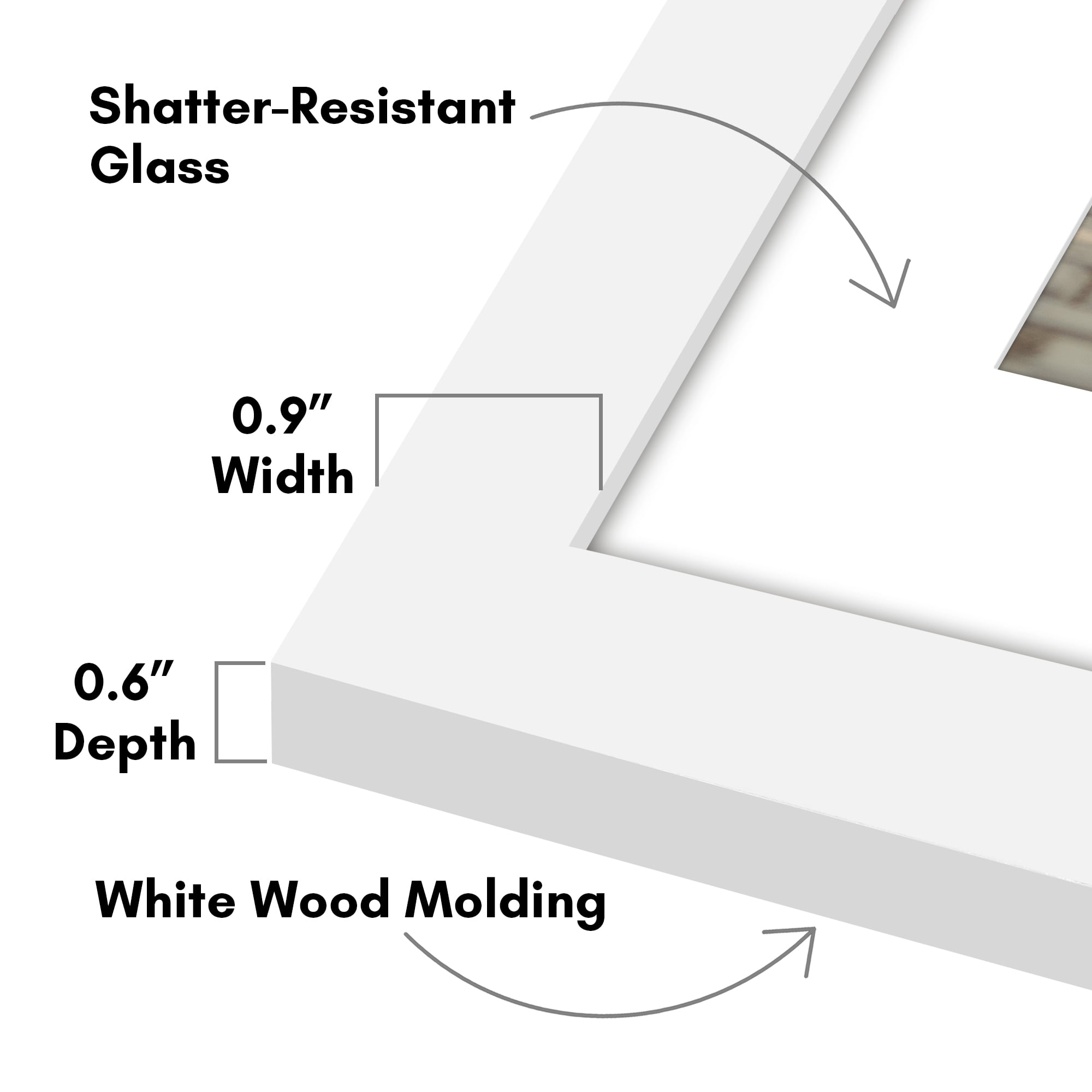 Americanflat 12x16 Picture Frame with Shatter-Resistant Glass with 8x12 Mat cover allows print create style - White