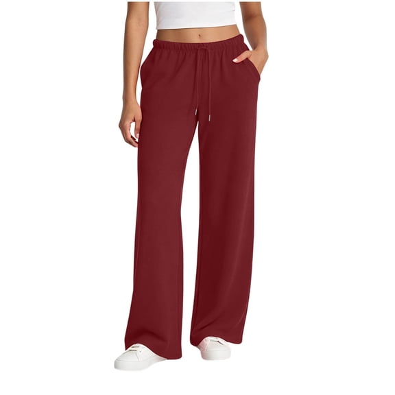 Drses Women High Waist Loose Solid Straight Wide Leg Pants, 100% Polyester Soft Comfort Casual Trousers, Standard Thickness Fashion Bottoms for Fall Winter Daily Home Work Outfits