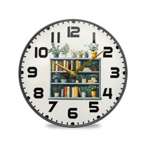 Yayeee Wall Clock for Living Room 9.5 inch Battery Operated Round with Holder, White Shelf