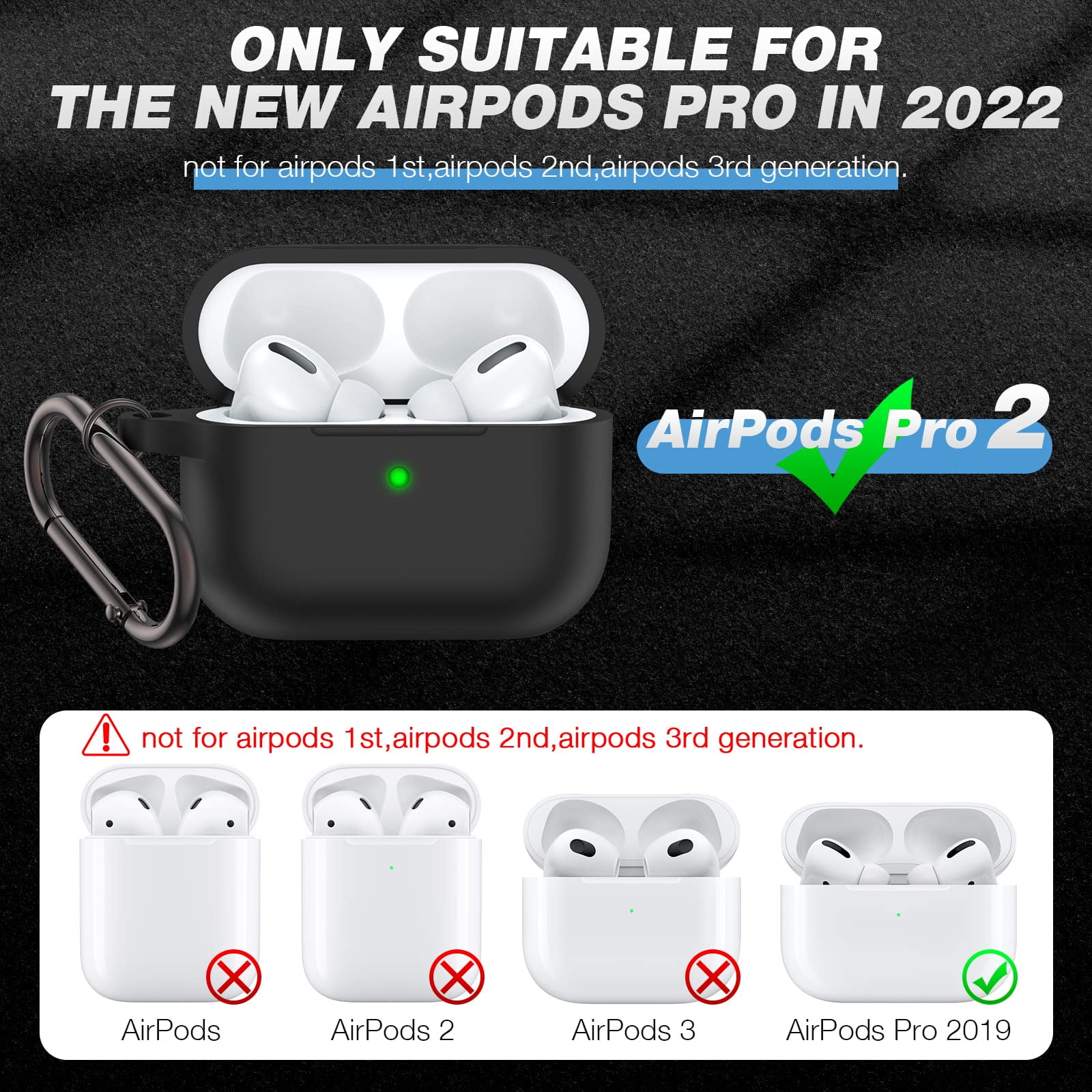 Brg for AirPods Pro 2nd/1st Generation Case Cover 2022/2019, Soft Silicone Skin Cover Shock-Absorbing Protective Case with Keychain for New Apple