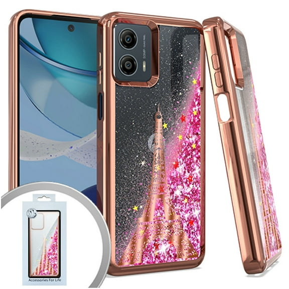 For Motorola Moto G 5G 2023 Liquid Glitter Phone Cover Case   Tempered Glass - Paris