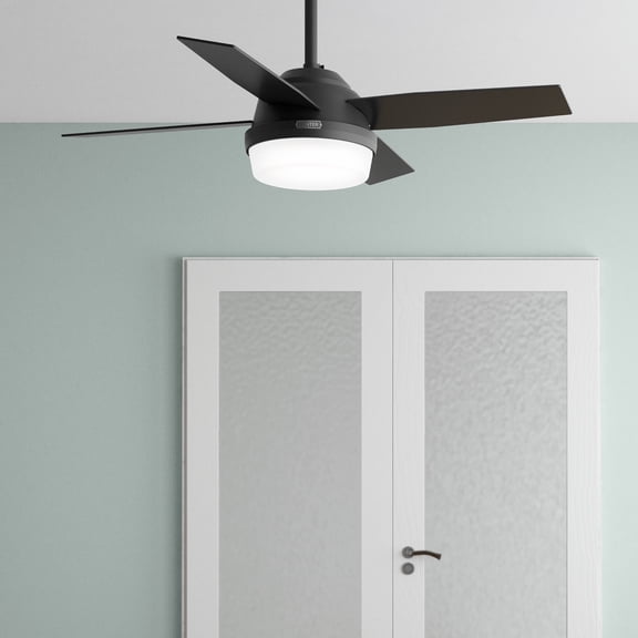 Hunter 44 inch Indoor Ceiling Fan with LED Light and Remote Control - Black Modern Ceiling Fan, Standard Mount, 4 Blades, For Bedroom, Living Room, or Kitchen - Dempsey 52391, Matte Black