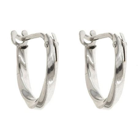 14K Solid White Gold Hoop Earrings With A Twited Round Design
