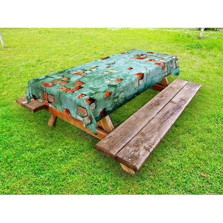 

Wall Outdoor Tablecloth Fragment of Brickwork Close-up Photograph Old Damaged Dramatic Wrecked Grunge Texture Decorative Washable Fabric Picnic Table Cloth 58 X 84 Inches Red Teal by Ambesonne