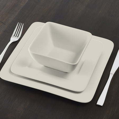 Gourmet Stoneware - Gourmet Collection 12-Piece Square Stoneware Taupe Dinnerware Set, Walmart Exclusive