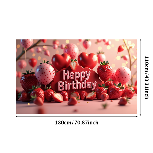 Pink Themed Happy Birthday Banner with Strawberry Elements Backdrop Party Decorations for Birthday Party Photography Props Celebrations Decor Background