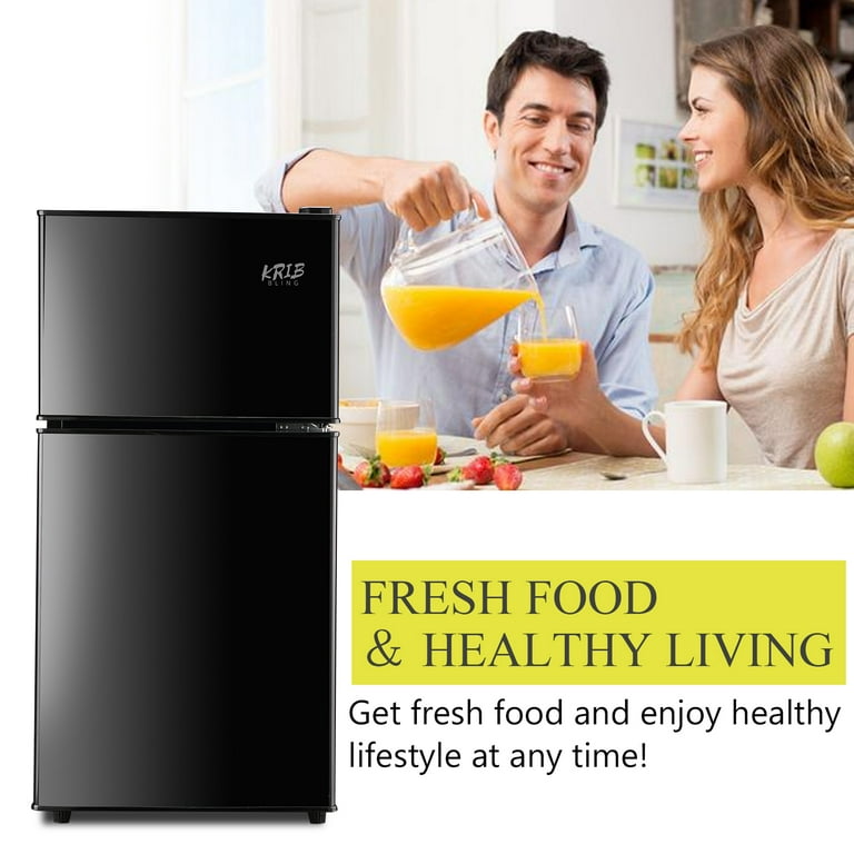 3.5cu.ft Compact Refrigerator, Krib Bling Fridge with Dual Door Small Refrigerator with Freezer, Black, Size: 16.7 in