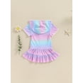 thumbnail image 4 of Bagilaanoe Little Girls Swimsuit Cover Up Toddler Rainbow Print Zipper Hoodie Dress Beach Rash Guards 1T 2T 3T 4T 5T 6T 7T 8T Kids Summer Bathing Suit, 4 of 8