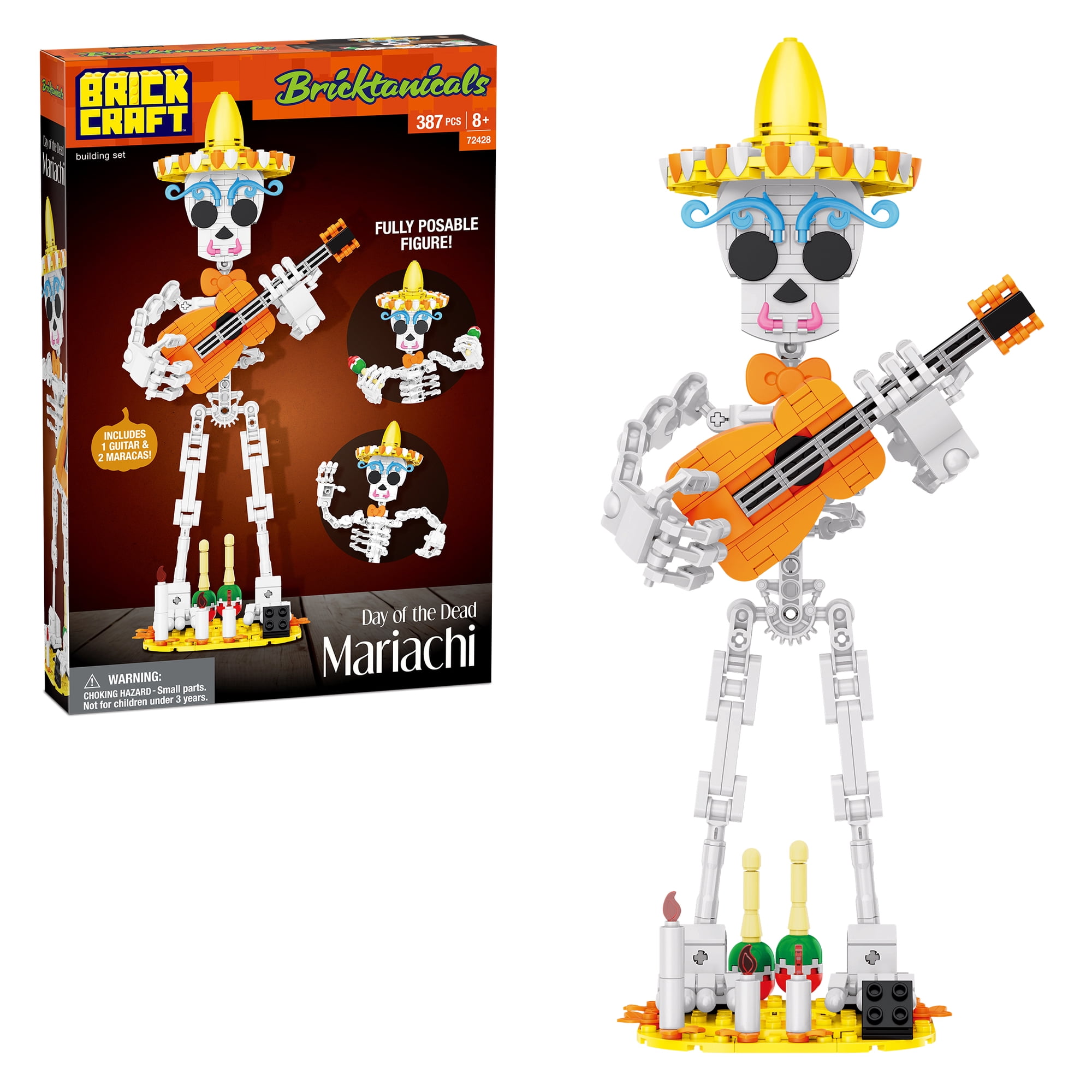 Brickcraft Harvest Skelton Building Kit (387-Piece Set)  Bricktanicals Posable Skeleton with Guitar and Maracas  Festive Display Ages 8+