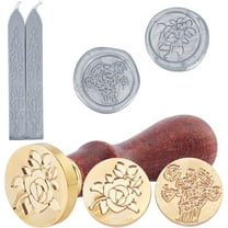 Wax Seal Kit 2PCS Wax Seal Stamp Heads Rose & Corn Poppy with Universal Wood Handle and 2PCS Silver Sealing Wax Sticks for Cards Envelopes Invitations Gift Sealing