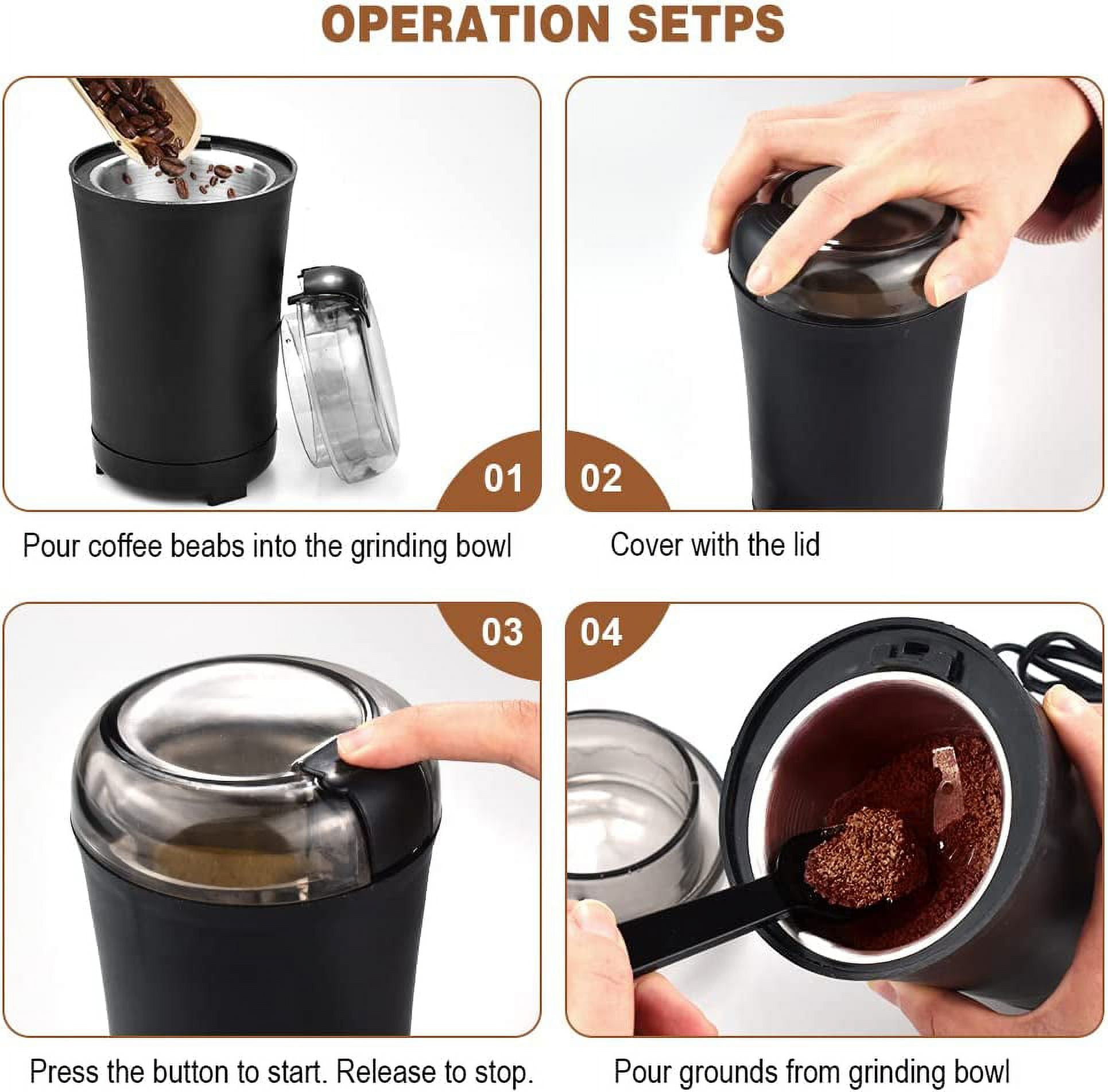 Electric Coffee Bean Spice Grinder 60g/2oz Large capacity One Touch  Operation