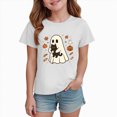 thumbnail image 6 of NOLDARES Toddler Baby Girl Halloween Shirt Cute Ghost Pumpkin T-Shirt for Kids Short Sleeve Tee Fall Tops(White,5-6 Years), 6 of 7