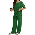 thumbnail image 3 of Women's 2 Piece Travel Outfits Casual Short Sleeve Knit Tops &Wide Leg Pants, 3 of 6