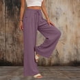 thumbnail image 4 of Womens Cotton Linen Wide Leg Pants High Waisted Flowy Palazzo Pant Casual Summer Beach Vacation Outfits with Pockets, S, 4 of 8