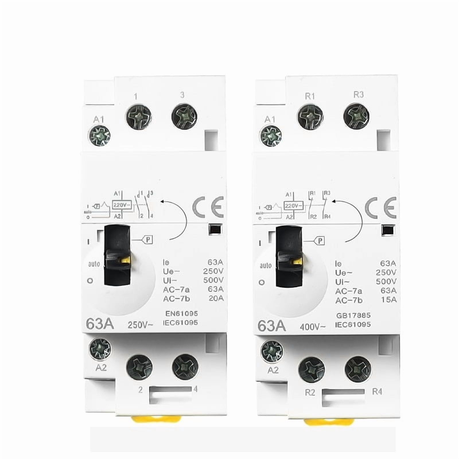 Manual Control AC Contactor 2P 4P 25A 63A 220V/230V 50/60Hz Din Rail Household AC Modular Contactor  2NO 2NC 4NO