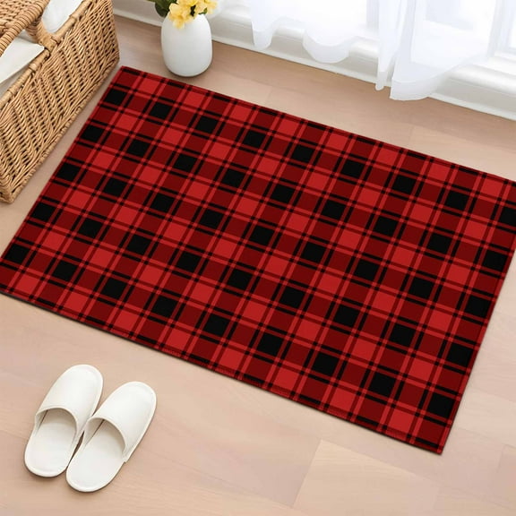 Red Black Plaid Bathroom Rug Washable 2x3 Entryway Rug Non Slip Vintage Farmhouse Abstract Buffalo Check Front Door Mat Low Pile Indoor Doormat Throw Floor Carpet for Kitchen Bedroom Entrance