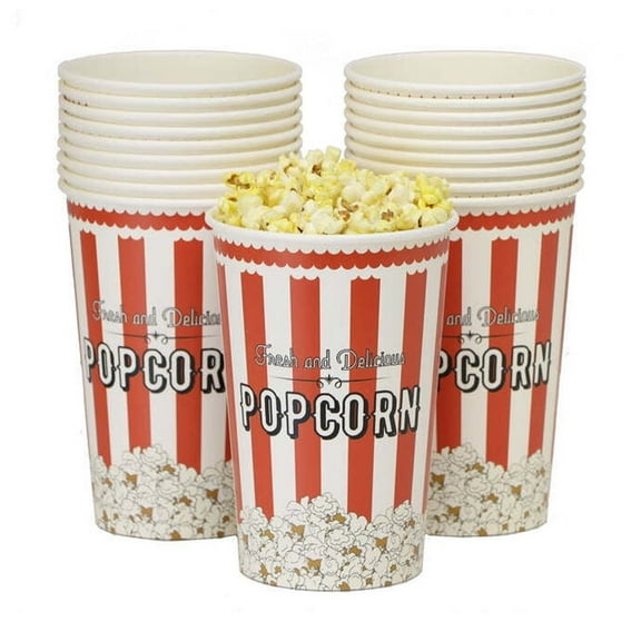 Small Disposable Popcorn Buckets- Vintage Red and White (46 Oz), 100 Count