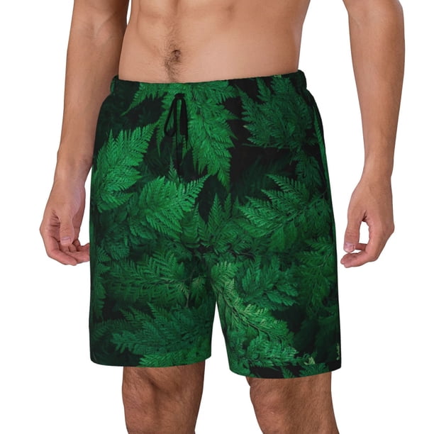 Fotbe Green Leave Fern Traje de Baño para Hombre – Shorts de Natación de Secado Rápido con Forro y Bolsillos-X-Large