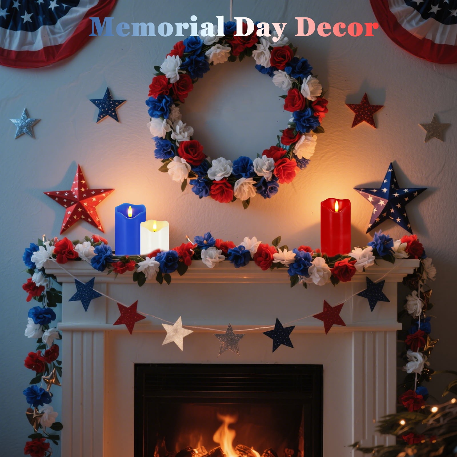 4th of July Flameless Candles, Set of 3 Patriotic LED Candles with Remote & Timer, Flickering Electric Pillar Candles Battery Operated, Red White Blue Candles for Home Independence Day Decor