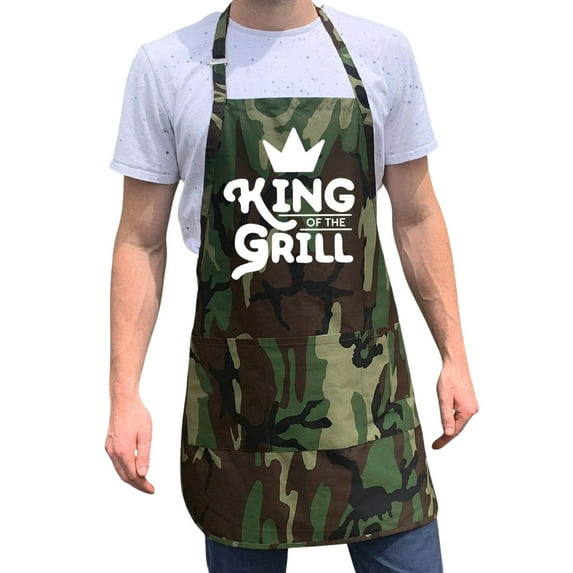 ApronMen, Funny Aprons For Men - King of the Grill - 100% Cotton with Pockets Green Camo