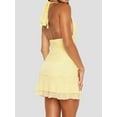 thumbnail image 5 of Women'S Backless Deep V Neck Ruched Bodycon Dress Summer Side Slit Mesh Hem Club Party Short Mini Dress Yellow L, 5 of 8