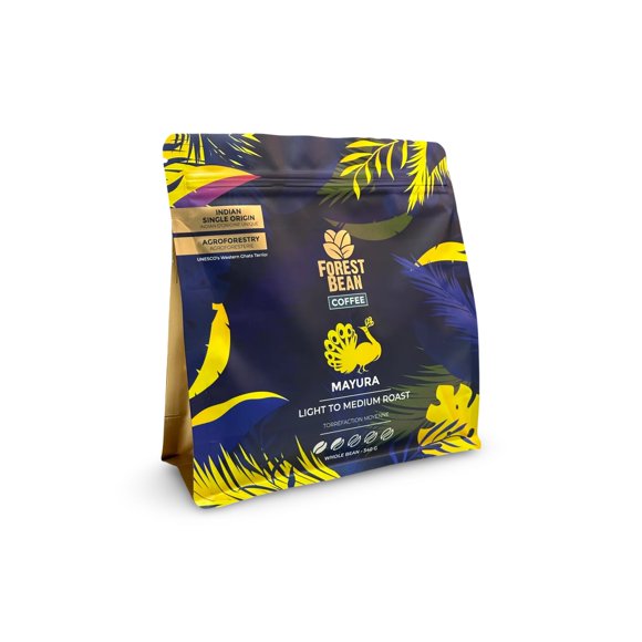 Forest Bean Mayura Coffee, 100% Arabica, Single-Origin Indian,Light-Medium Roast, 340g Whole Bean Bag