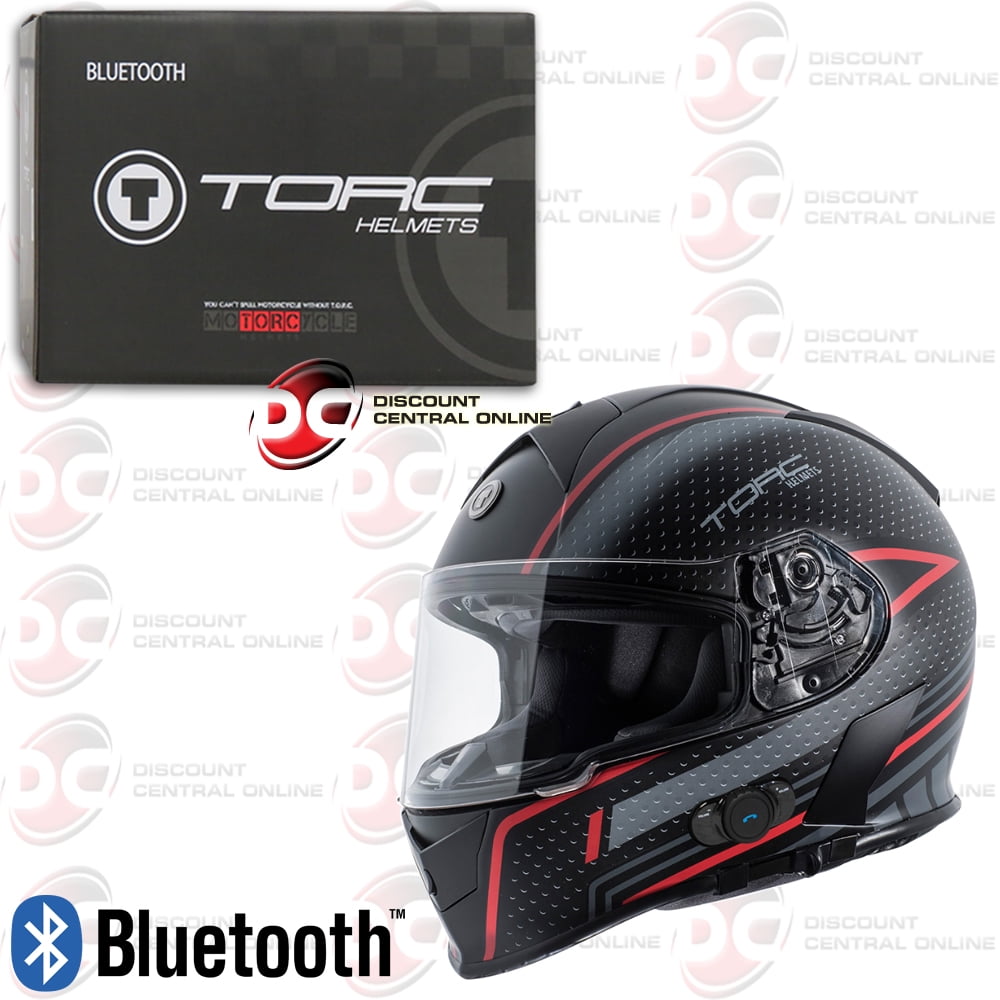 Torc T14B Mako Motorcycle Helmet With Builtin Bluetooth Communication Flat Black/scramble Red