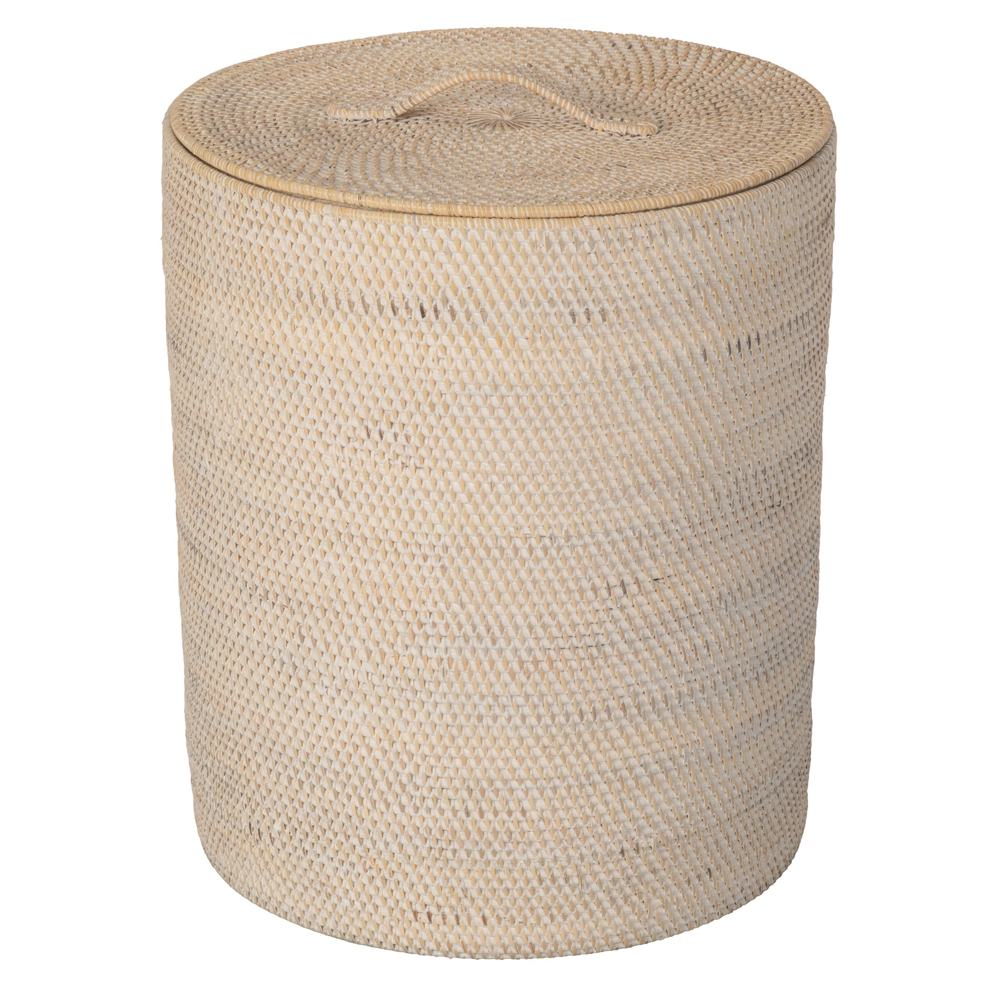 Kouboo Loma Round Rattan Hamper And Laundry Basket With Removable Liner, Handmade Wicker Laundry Basket With Lid, Honey Brown