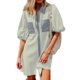 thumbnail image 2 of Camisas de Cuello en V de Manga Corta para Mujeres Vestido de Túnica de Rayas con Botón de Verano con Bolsillos, 95% Poliéster 5% Spandex para Diario Y Fiesta, 2 of 7