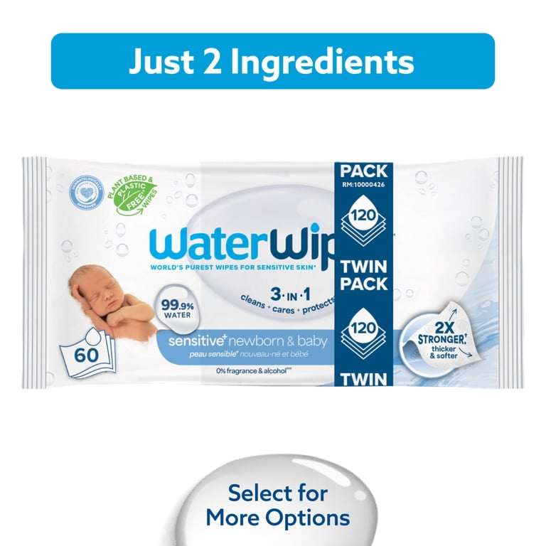 WaterWipes Sensitive Newborn Wipes, 99.9% Water, 120 Count photo 1