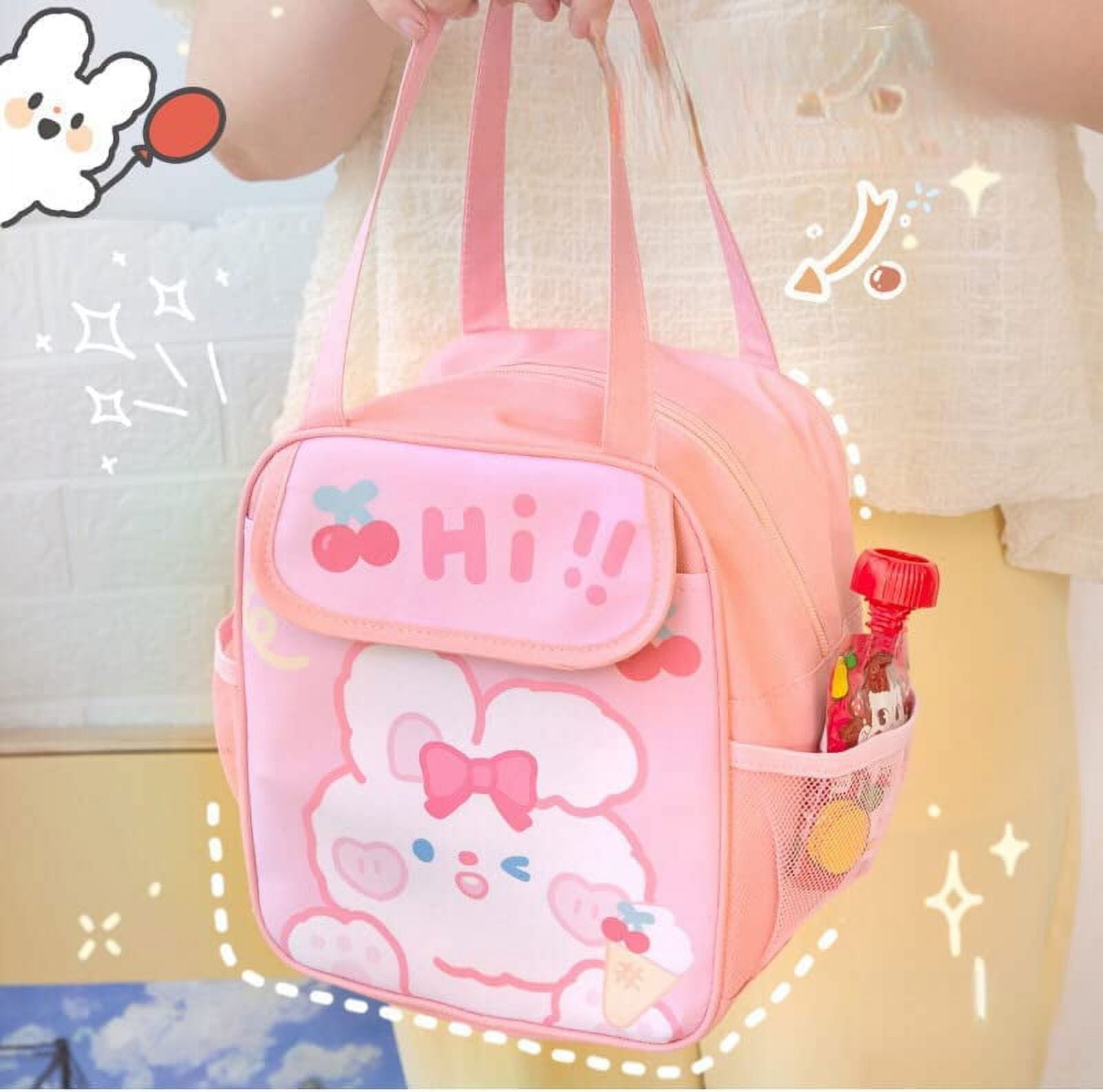 Kawaii Kirby Handbag Girls Cartoon Anime Portable Hand Lunch Box Bag  Student Canvas Large Capacity Hand Carry Lunch Bag Gift