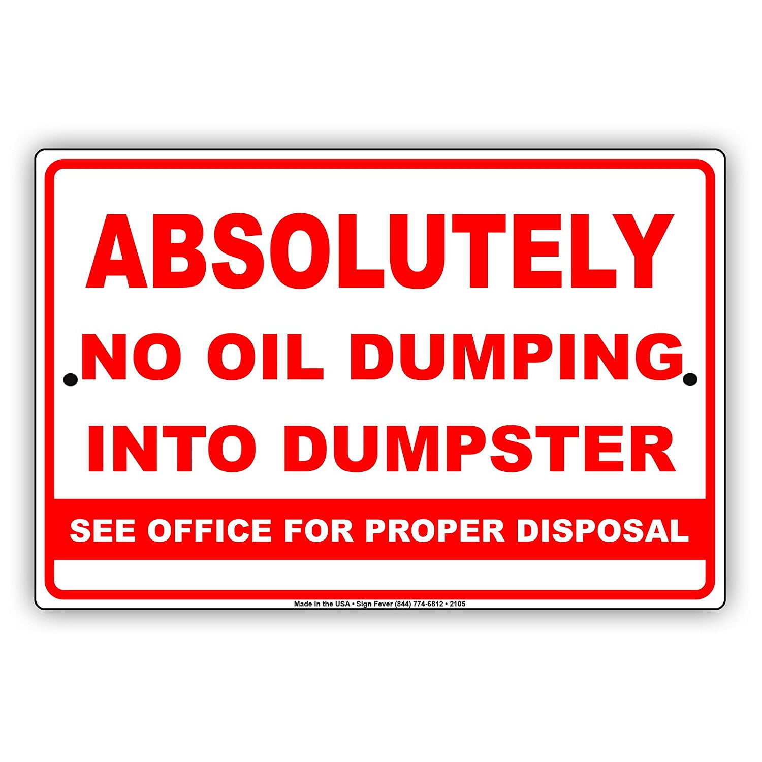 Absolutely No Dumping Notice 8"x12" Aluminum Sign Private Property 