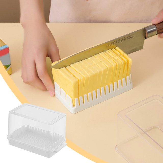 Birdeem Butter Cutting Box,Cheese Storage Container with Transparent Lid,Plastic Food Storage Box for Refrigerator,Portable and Easy Clean,6.5X3.9X3.7 in Size