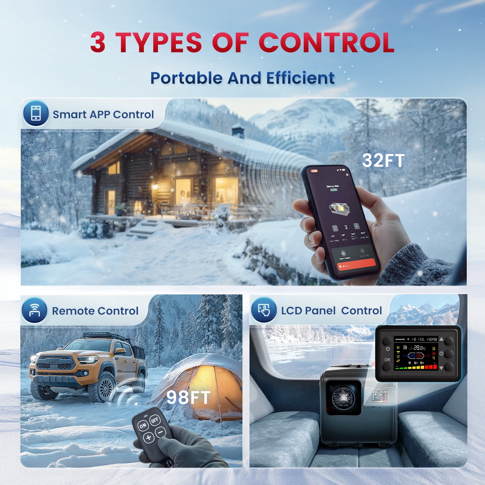 Audew 8KW All in one Diesel Air Heater 110V AC & 12V 24V DC with App Control, 10-Temperature Settings, 18% Boost in Burning Efficiency, Auto Start-Stop,Parking Diesel Heaters for Car,RV,Truck,Boat