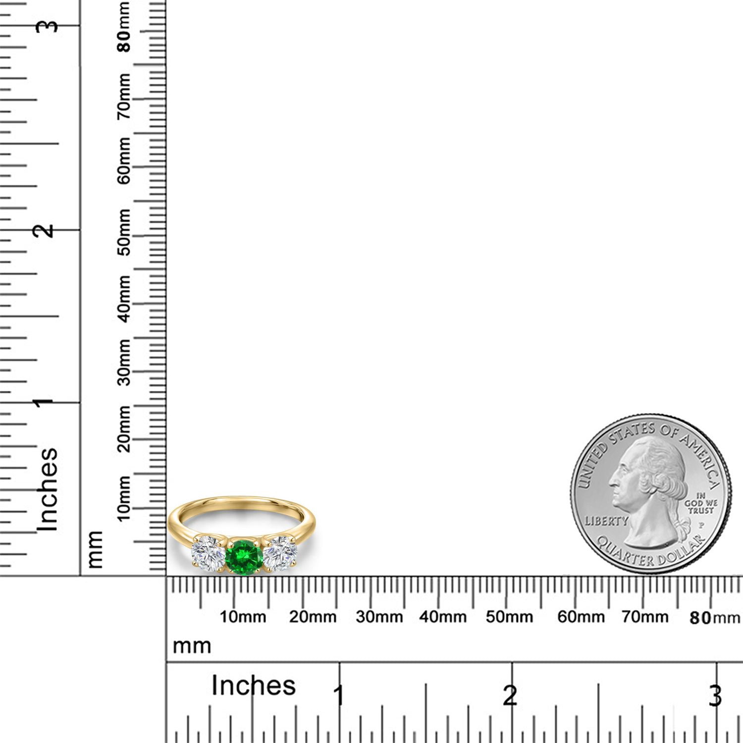 Gem Stone King 18K Yellow Gold Plated Silver Green Created Emerald and Lab Grown Diamond Engagement Ring for Women | 1.84 Cttw | Round 5MM | Gemstone May Birthstone | Size 8