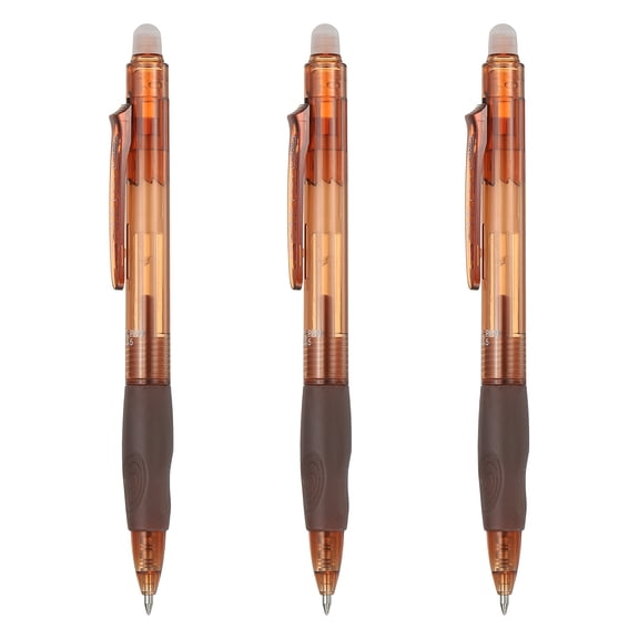 Uxcell 3Pcs Erasable Gel Pens, 0.5mm Retractable Fine Point Heat Erasable Marking Pen Smooth Writing Fabric Markers for Sewing Drawing Writing Planner, Brown Ink