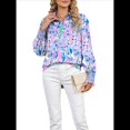thumbnail image 2 of Blusas Bohemias con Cuello en V y Mangas Farol para Mujer 2025 Pequeña Flor Azul S, 2 of 10
