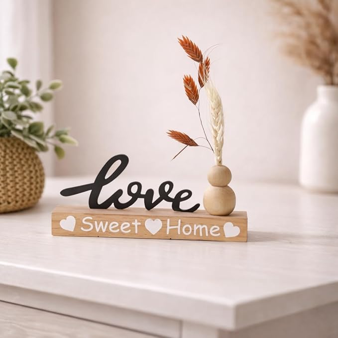 Decorative Wooden Showpiece for Home Decor Living Room, Tabletop Decoration Items, Modern Aesthetic Table top Decor Item, Sweet Home Housewarming Wedding Birthday Gift for Man Woman