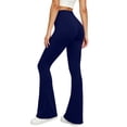 thumbnail image 4 of Women's Workout Flare Leggings High Waisted Tummy Control Yoga Pant Soft Solid Color Trousers with Pockets Navy XL, 4 of 6