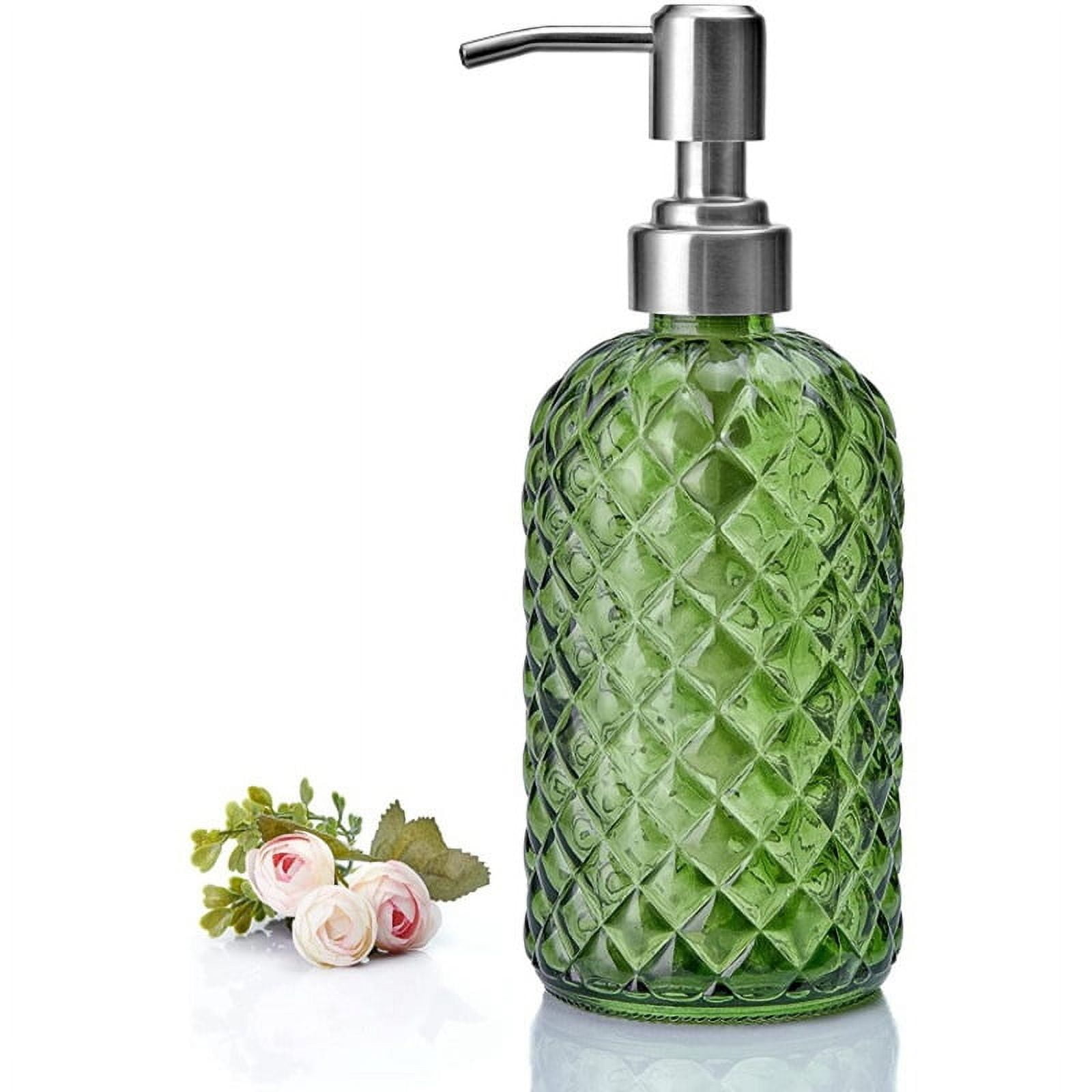AIGIA Pump Soap Dispenser Bottle, 13.5oz Hand Soap Dispenser with Stainless Steel Pump,Refillable Liquid Glass Soap Dispenser Empty for Kitchen, Bathroom Countertop