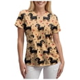 thumbnail image 3 of GEWSEY Cute Scrub Tops Stretchy Short Sleeve V Neck Cartoon Print Pattern Nursing Working Uniform Caregiver Top (Orange, 3XL), 3 of 7