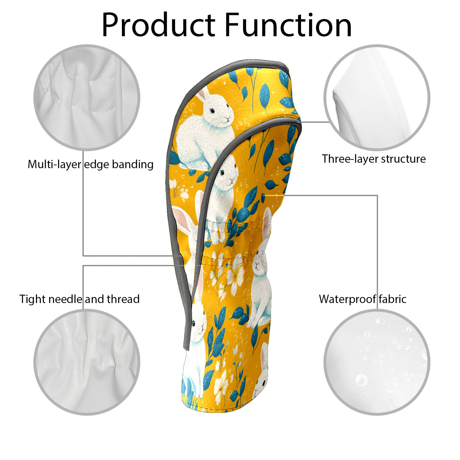 Golf Club Covers PU Leather Waterproof Head Covers for Fairway Woods Hybrids White Rabbit