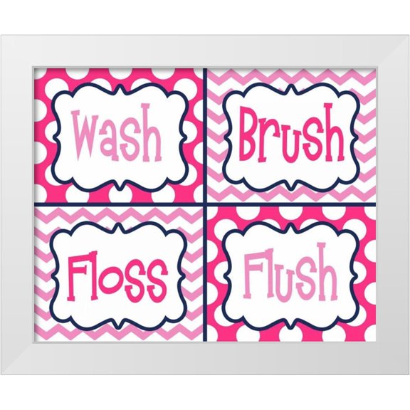 Robinson, Tamara 14x12 White Modern Wood Framed Museum Art Print Titled - Wash, Brush, Floss, Flush Pink