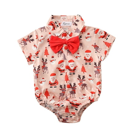 

Boys Bodysuits Floral Printed Gentleman Style Christmas Santa Bow Tie Baby Clothes Kids Children Loose Fashion Outwear Leisure Spring Summer Rompers Jumpsuits