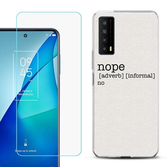 Slim-Fit Gel TPU Phone Case for TCL Stylus 5G, with Tempered Glass Screen Protector, by OneToughShield ® - Dictionary/Nope