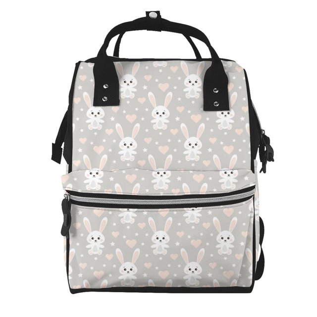 Fotbe Rabbit And Heart Mochila Maternidad - Lona de Sarga Impermeable, Mochila de Pañales de Gran Capacidad con Múltiples Bolsillos y Correas Ajustables