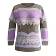 thumbnail image 4 of Pompotops Women's Autumn And Winter Long Sleeve Color Contrast Splicing Lace Tops Sweater, 4 of 5