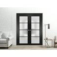 thumbnail image 3 of Sliding French Double Pocket Doors 64 x 84 inches | Planum 2132 Matte Black Frosted Glass | Kit Trims Rail Hardware | Solid Wood Interior Bedroom Sturdy Doors, 3 of 6