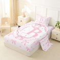 thumbnail image 2 of spefrowx Princess Bow Letter B Twin Sheets for Kids, Pink Stripe Heart Print Bedding, 3-Piece, 1 Flat Sheet, 1 Fitted Sheet and 1 Pillowcase, 2 of 6
